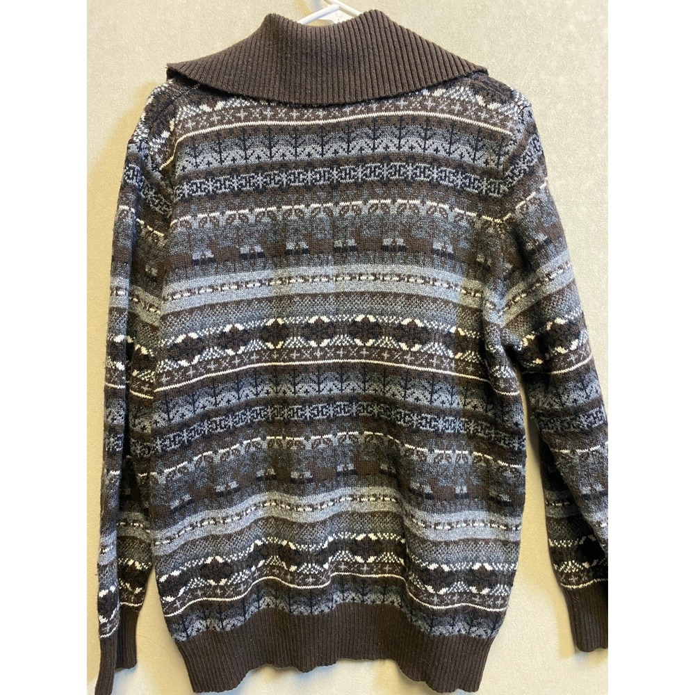 Eddie Bauer Mens XXL Fair Isle Full Zip Cardigan Sweater Brown Lambswool Blend - Picture 7 of 9